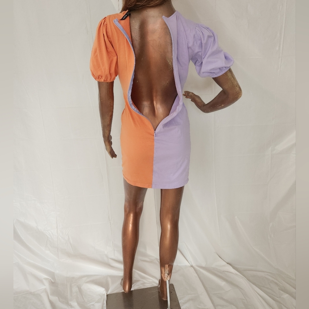 Two-Tone Purple and Orange Mini Dress - Picture 14 of 15